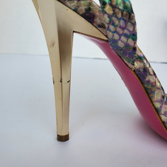 Metallic Heel Sandals Irredescent Snakeprint Ankle Wrap Size 6.5 "rockie" - Picture 11 of 13